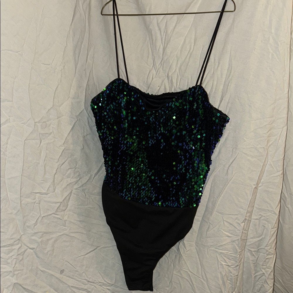 Sequin Black and Green Kids One Piece